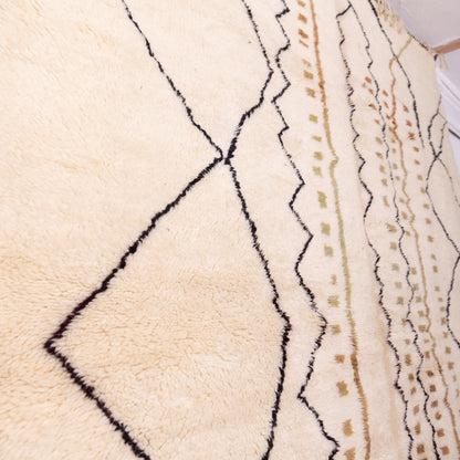 Handmade Mrirt Rug – 100% Wool Moroccan Berber Carpet – Cream & Black Tribal Geometric Wool Rug – Luxury Boho & Minimalist Home Decor