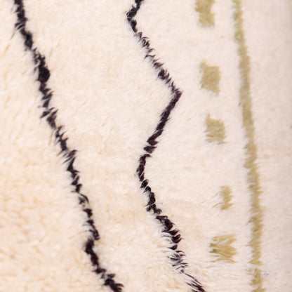 Handmade Mrirt Rug – 100% Wool Moroccan Berber Carpet – Cream & Black Tribal Geometric Wool Rug – Luxury Boho & Minimalist Home Decor